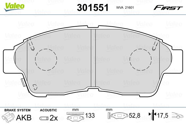 VALEO Kit pastiglie freno, Freno a disco 301551