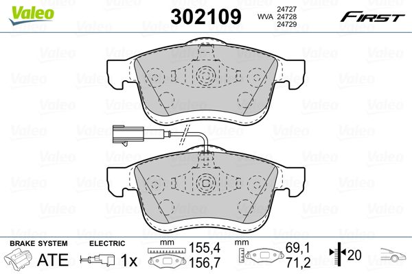 VALEO Kit pastiglie freno, Freno a disco 302109