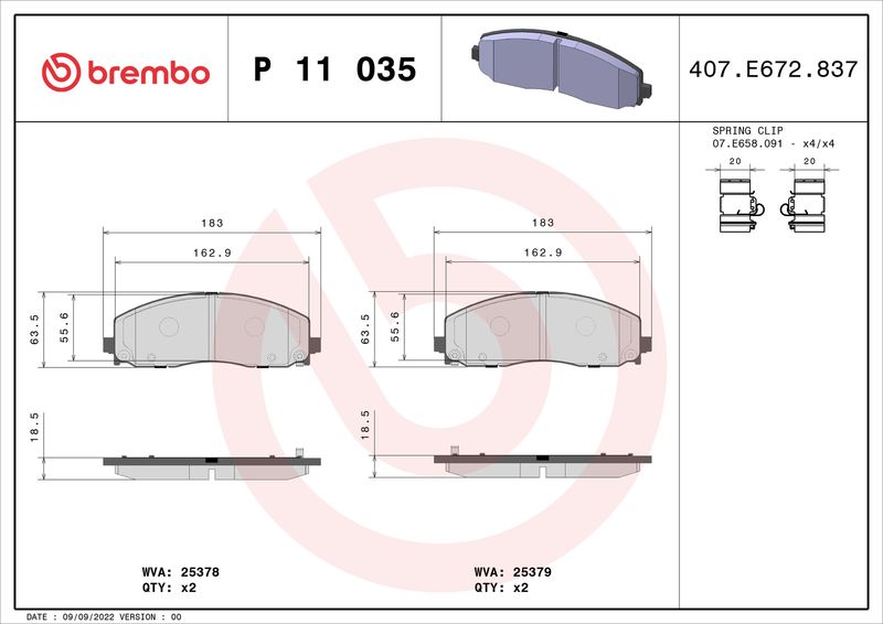 BREMBO Kit pastiglie freno, Freno a disco P 11 035