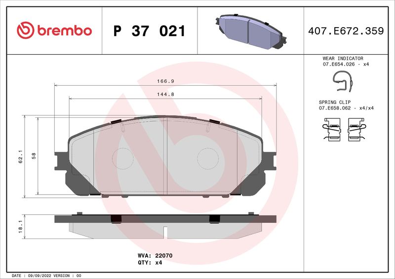 BREMBO Kit pastiglie freno, Freno a disco P 37 021