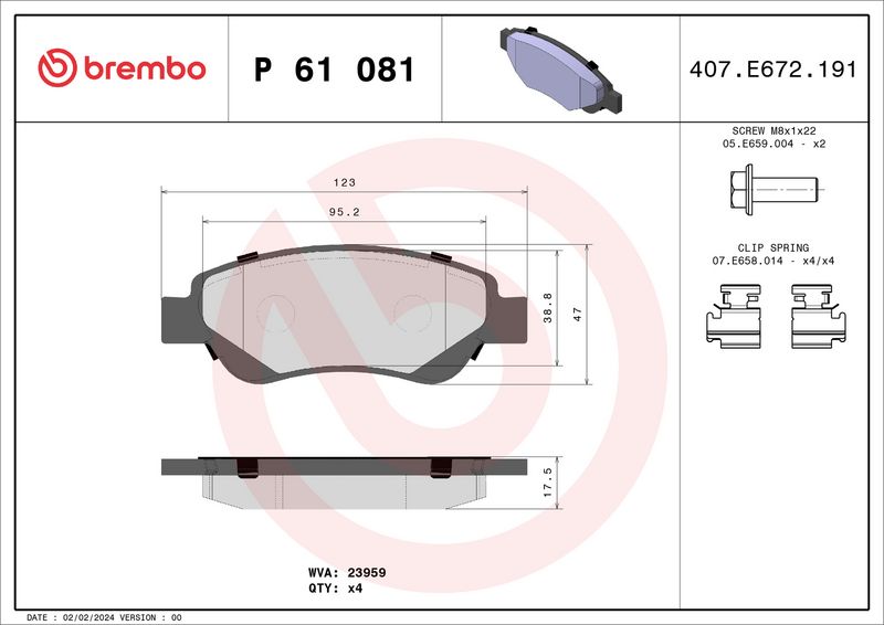 BREMBO Kit pastiglie freno, Freno a disco P 61 081