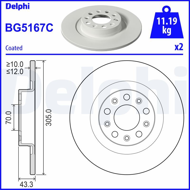 DELPHI Disco freno BG5167C
