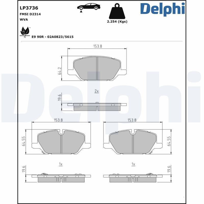 DELPHI Kit pastiglie freno, Freno a disco LP3736