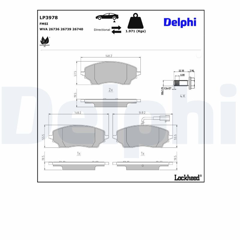 DELPHI Kit pastiglie freno, Freno a disco LP3978