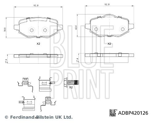 BLUE PRINT Kit pastiglie freno, Freno a disco ADBP420126