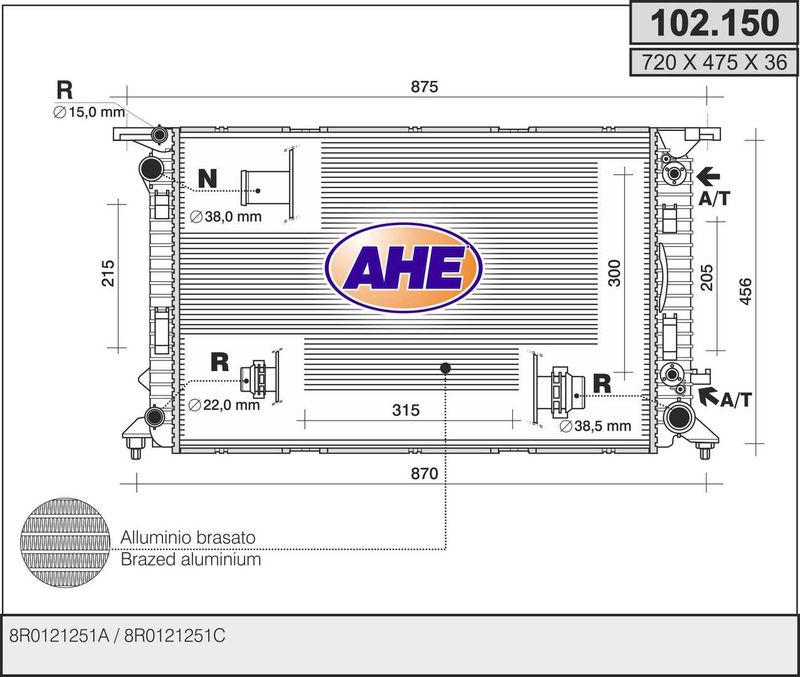 AHE Radiatore, Raffreddamento motore 102.150