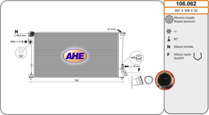 AHE Radiatore, Raffreddamento motore 106.062