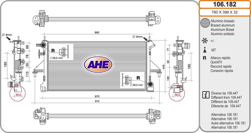 AHE Radiatore, Raffreddamento motore 106.182