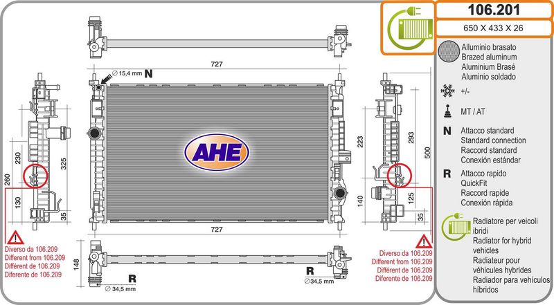 AHE Radiatore, Raffreddamento motore 106.201