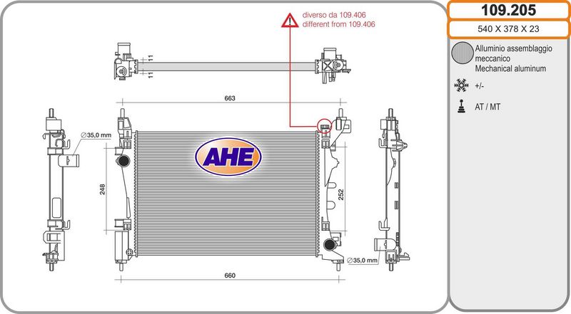 AHE Radiatore, Raffreddamento motore 109.205