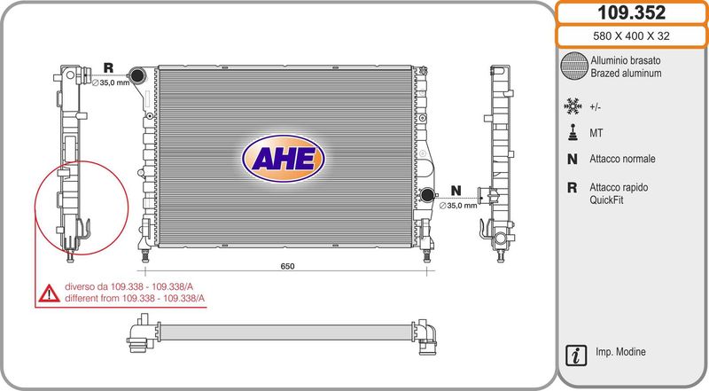 AHE Radiatore, Raffreddamento motore 109.352