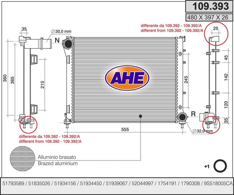 AHE Radiatore, Raffreddamento motore 109.393