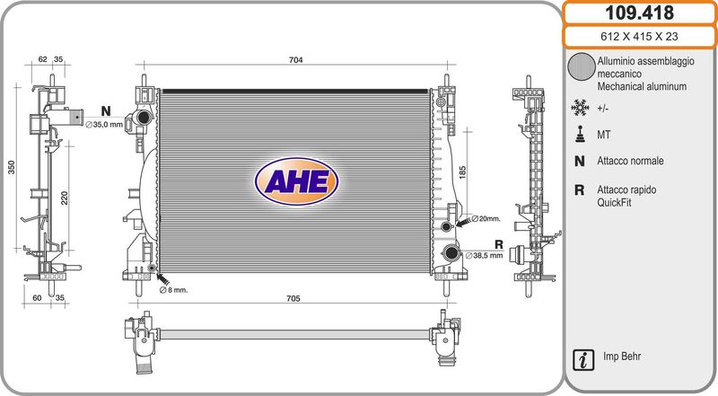 AHE Radiatore, Raffreddamento motore 109.418