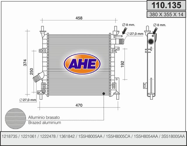AHE Radiatore, Raffreddamento motore 110.135