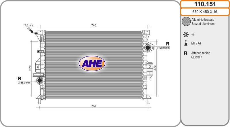AHE Radiatore, Raffreddamento motore 110.151
