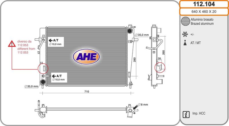 AHE Radiatore, Raffreddamento motore 112.104