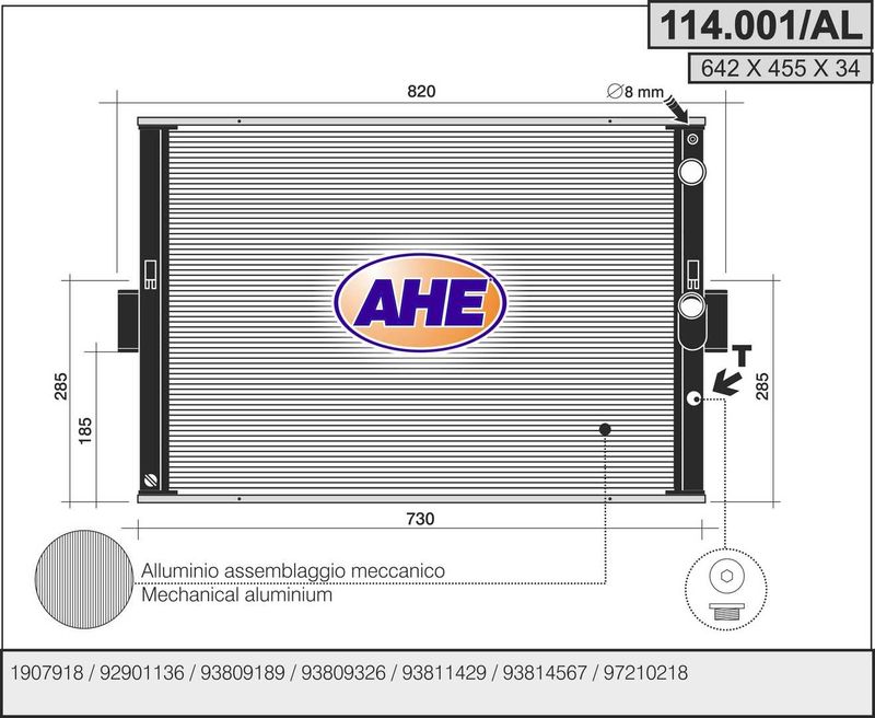AHE Radiatore, Raffreddamento motore 114.001AL