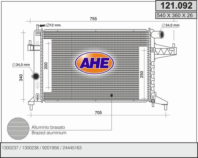 AHE Radiatore, Raffreddamento motore 121.092