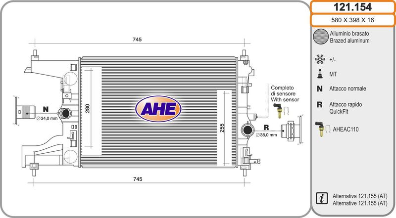AHE Radiatore, Raffreddamento motore 121.154