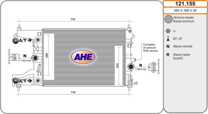 AHE Radiatore, Raffreddamento motore 121.155