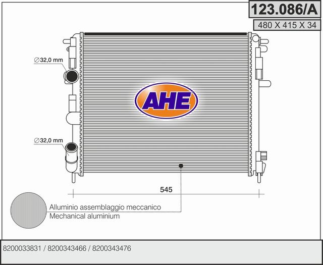 AHE Radiatore, Raffreddamento motore 123.086/A