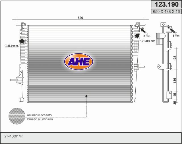AHE Radiatore, Raffreddamento motore 123.190