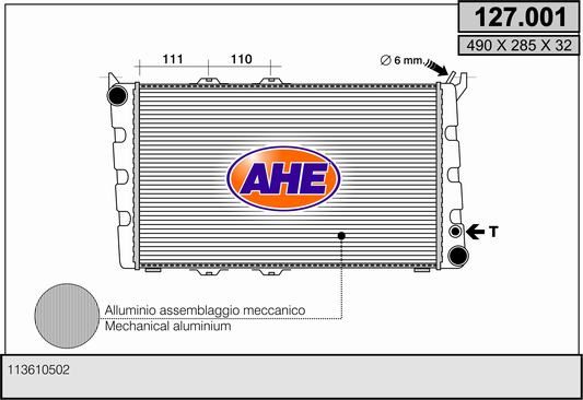 AHE Radiatore, Raffreddamento motore 127.001