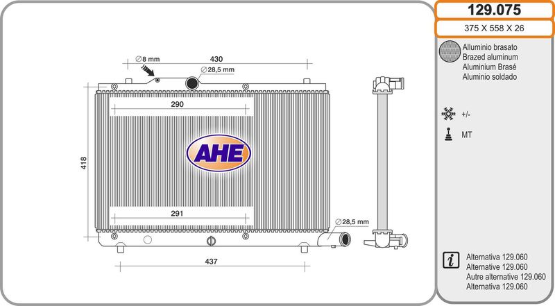 AHE Radiatore, Raffreddamento motore 129.075