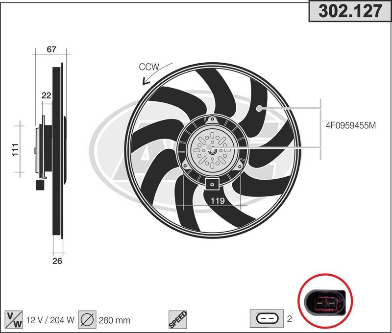 AHE Ventola, Raffreddamento motore 302.127