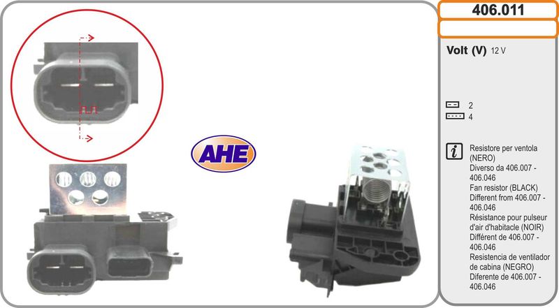 AHE Resistenza anteriore, elettromotore (ventola radiatore) 406.011