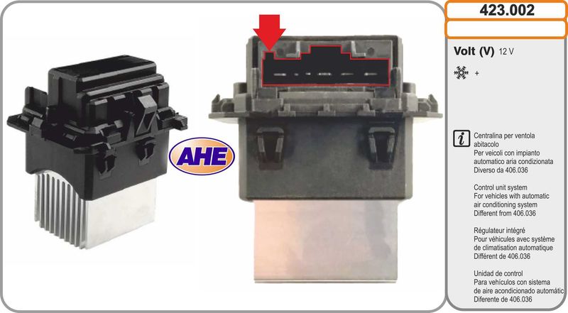 AHE Resistenza anteriore, elettromotore (ventola radiatore) 423.002