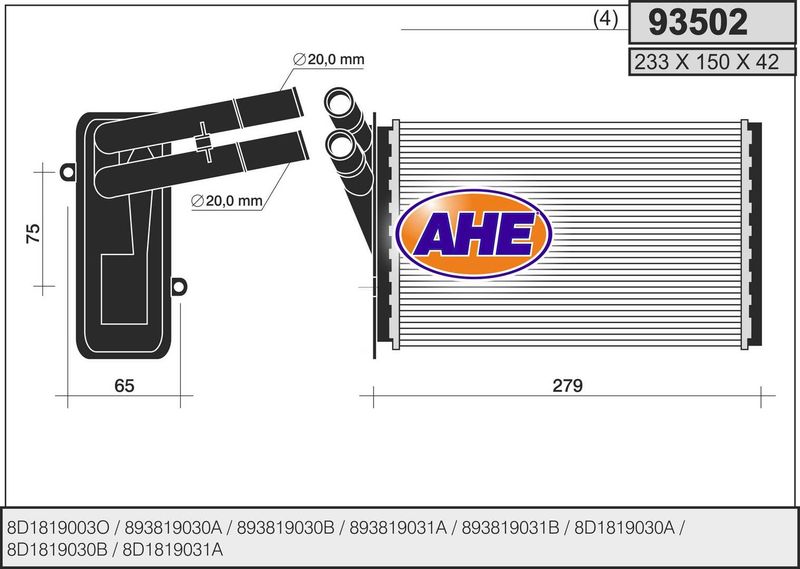 AHE Scambiatore calore, Riscaldamento abitacolo 93502