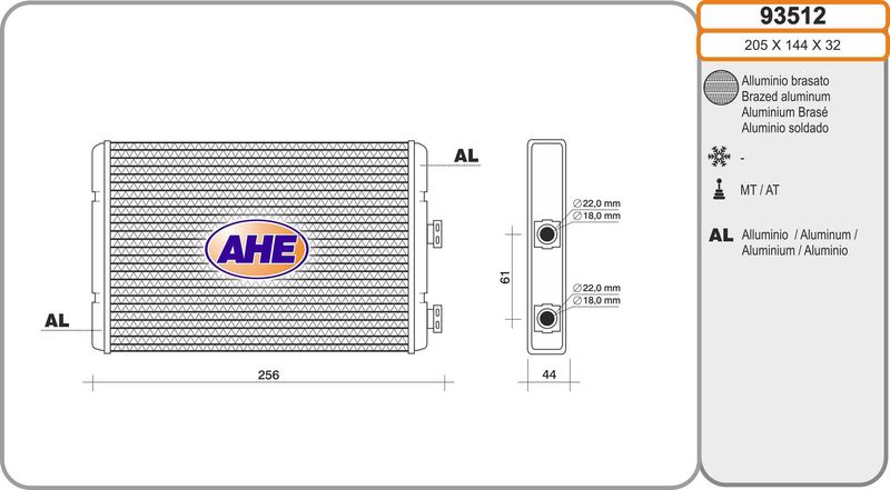 AHE Scambiatore calore, Riscaldamento abitacolo 93512