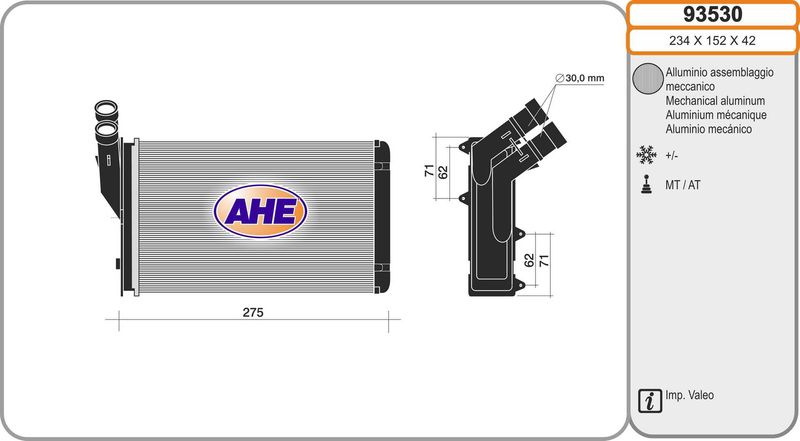 AHE Scambiatore calore, Riscaldamento abitacolo 93530