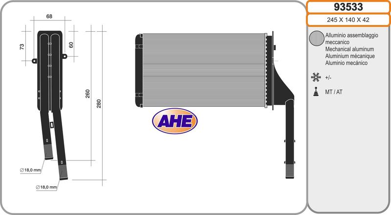 AHE Scambiatore calore, Riscaldamento abitacolo 93533