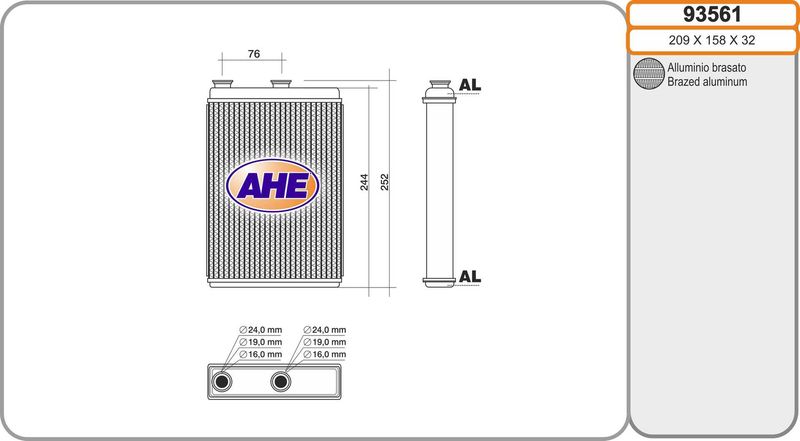 AHE Scambiatore calore, Riscaldamento abitacolo 93561