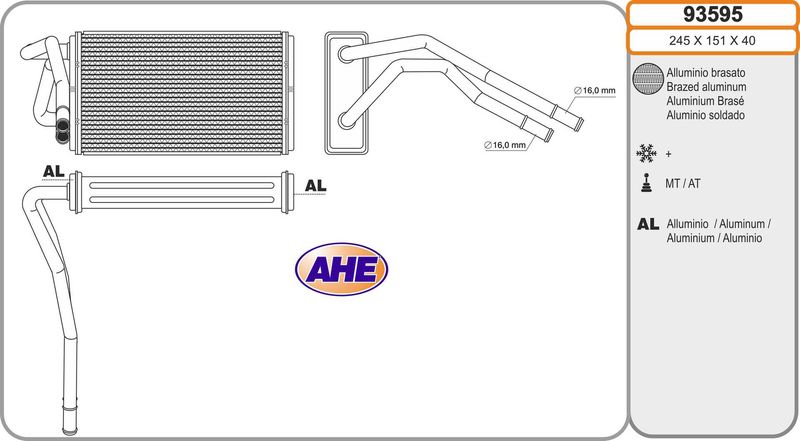 AHE Scambiatore calore, Riscaldamento abitacolo 93595
