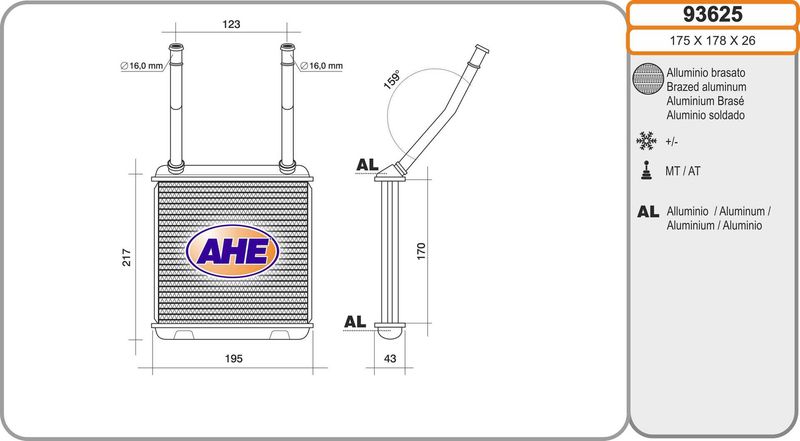 AHE Scambiatore calore, Riscaldamento abitacolo 93625
