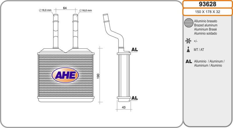 AHE Scambiatore calore, Riscaldamento abitacolo 93628
