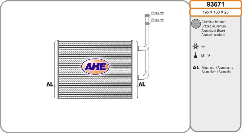 AHE Scambiatore calore, Riscaldamento abitacolo 93671