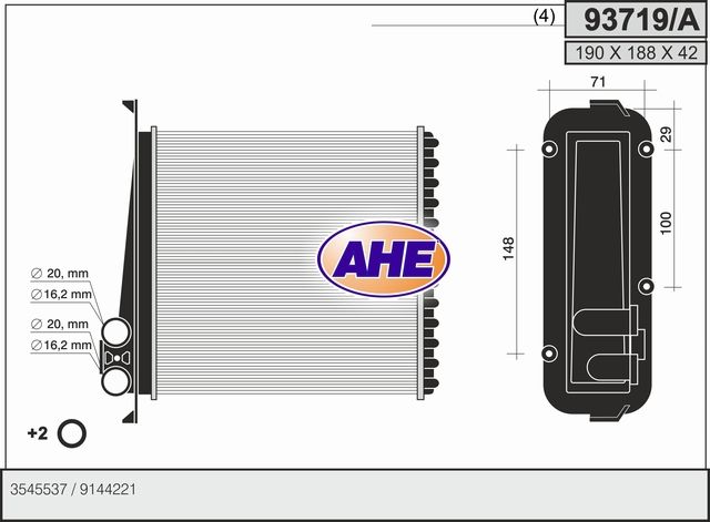AHE Scambiatore calore, Riscaldamento abitacolo 93719/A