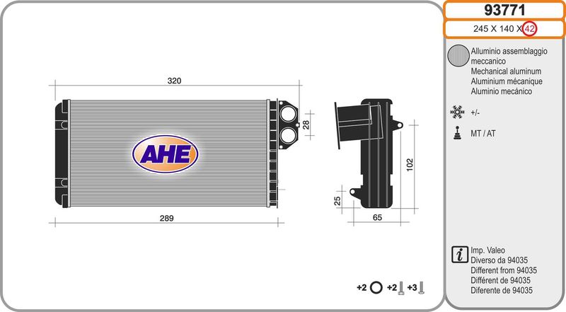 AHE Scambiatore calore, Riscaldamento abitacolo 93771
