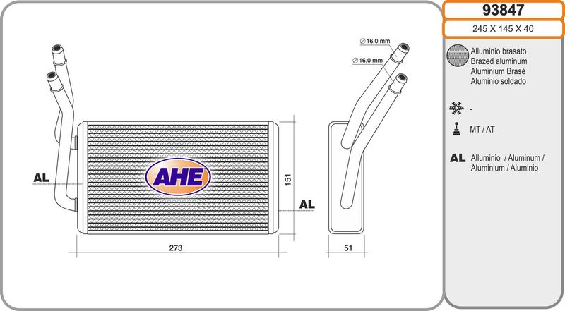 AHE Scambiatore calore, Riscaldamento abitacolo 93847
