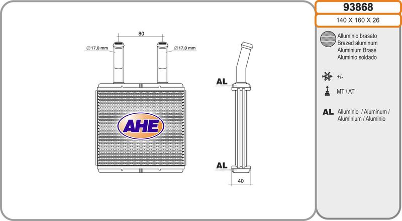 AHE Scambiatore calore, Riscaldamento abitacolo 93868