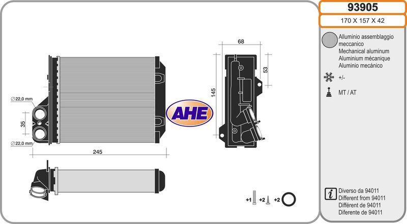 AHE Scambiatore calore, Riscaldamento abitacolo 93905