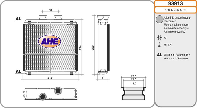 AHE Scambiatore calore, Riscaldamento abitacolo 93913
