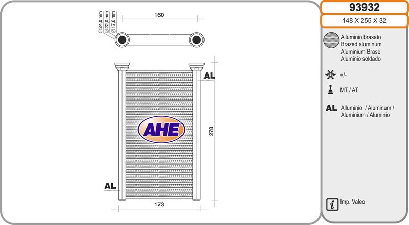 AHE Scambiatore calore, Riscaldamento abitacolo 93932