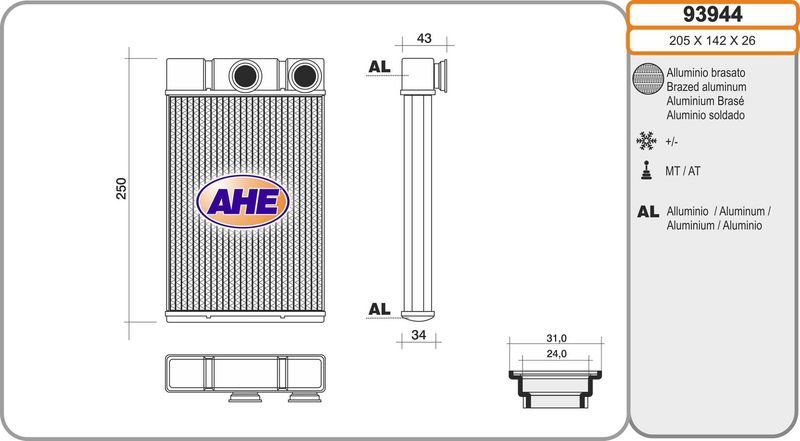 AHE Scambiatore calore, Riscaldamento abitacolo 93944