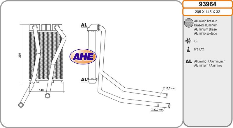 AHE Scambiatore calore, Riscaldamento abitacolo 93964