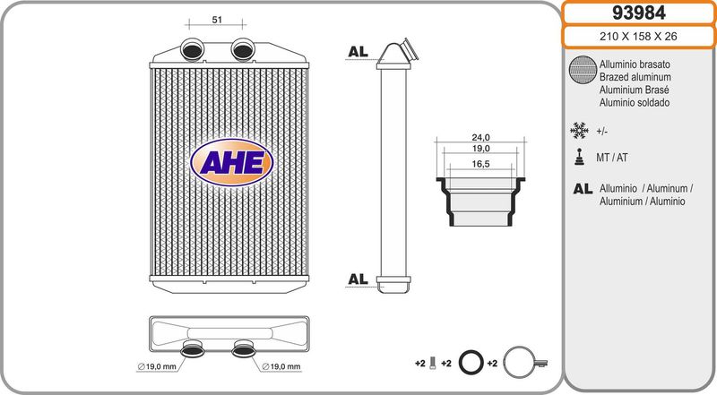 AHE Scambiatore calore, Riscaldamento abitacolo 93984